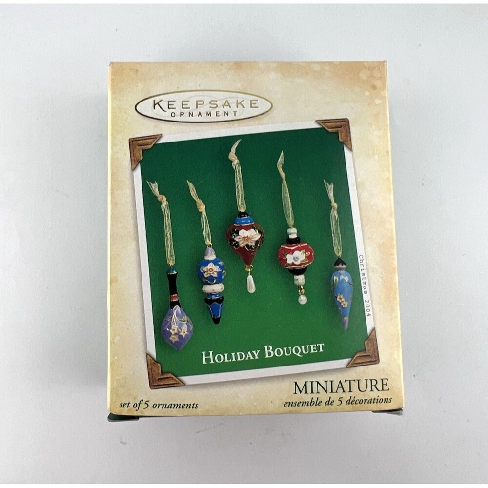 Hallmark Holiday Bouquet Miniature Ornament Set 2004 Keepsake 5 Piece Boxed
